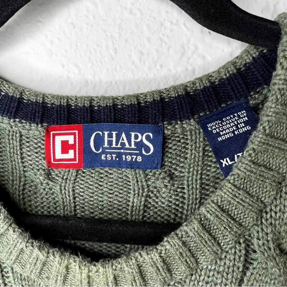 Vintage Chaps 100% cotton Green Cable-knit Sweater in size XL